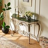 DGDHHSFJDJ Vintage-Truhentisch, 53 Zoll, eleganter Sofa-Beistelltisch mit Massivholzplatte und Metallbeinen, halbmondförmiges dekoratives Ausstellungsmöbel für Wohnzimmer, Flur