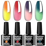 Croitout UV Farbwechsel Gel Nagellack Set, Thermo Shellac Gellack Kit, Mehrfarbig Ablösbarer Nagelgel Farbgel Nagel, Chameleon Polish Set 4 x 7.3ml (4WB-004, 4WB-004)