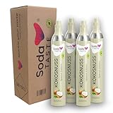 SodaTASTE CO2-Kaufzylinder 4er-Pack (Reservezylinder) für Wassersprudler, mit natürlichem Kokosnuss-Aroma, ohne Sirup, für bis zu 240l gesprudeltes Wasser mit Geschmack, zuckerfrei