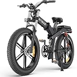 ENGWE X24/X26 E Bike Klapprad Elektrofahrrad mit 24''/26' x 4.0 Fat-Reifen Dualer herausnehmbarer Akku 48V 19.2AH/+10AH Reichweite 100/150km, 3 Federungen (X26 Doppelter Akku 19.2AH+10AH, Schwarz)