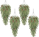 KXMONHONKJ 4Stück Tannenzweige Künstlich wie Echt Lang 74CM, Kunst Hängepflanzen Künstliche Zweige Groß Kiefernzweig Weihnachtszweige für Indoor Outdoor (grün)