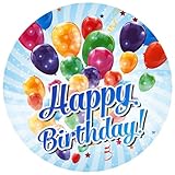 J&M DECO Essbare Tortenaufleger - Tortenaufleger Geburtstag - Tortendeko Happy Birthday Motiv - Geburtstagskuchen Deko aus Fondant - Rund 20 cm - Esspapier Tortendeko - Cake Decoration