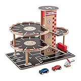 Parkhaus Spielset aus Holz von Hape | Autogarage auf DREI Ebenen mit Autos und Hubschrauber