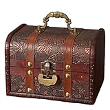 Vintage-Holzkiste Mit Schloss – Antik Inspirierte Dekorative Truhe, Aufbewahrungsbox Aus Holz Mit Griff, Erinnerungsbox Für Fotos Oder Schmuck, Klassisches Rustikales Design, Handgefertigte Holzkunst