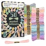Inovida Stickgarn Set 50 Farben je 5 Meter in Pastell: Pastellfarben Nähgarn Set – Freundschaftsarmbänder selber machen – Sticken, Armband knüpfen, Flechten – Kreuzstich Garn – Embroidery Thread