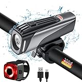T TENDTOP Fahrradlicht Set USB Aufladbar, Fahrradbeleuchtung Set für Nachtreiten, Wasserdicht Fahrrad Licht Set Stvzo Zugelassen, Frontlicht Rücklicht Set Fahrradlampensets für Radfahren (Schwarz)