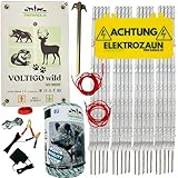 Starkes Weidezaungerät 12V/230V 4,8J – Elektrozaun Komplettset inkl. 250m Litze, Zaunpfähle, Erdung – Für Wildschweine, Wölfe, Rehe, Pferde, Rinder, Hunde