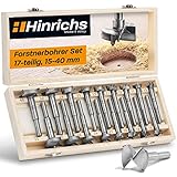 Hinrichs Forstnerbohrer Set 17 teilig im Koffer - Forstnerbohrer-Set 15 bis 40 mm - Holzbohrer - Forstner - Forsterbohrerset Fräslochborer Topfbohrer - Bohrer Holz - Lochfräser Astlochbohrer