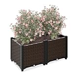 Relaxdays Pflanzkübel, Rattan-Optik, HBT: 38x80x40 cm, Garten, Balkon & Terrasse, Blumenkübel mit Wasserspeicher, braun