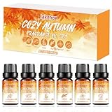 Herbst Ätherische Öle Set, 6 x 10 ml Aromatherapie Ätherische Öle, Diffuser Öl, Aromatherapie Duftöl GeschenkSe,für Diffuser, Zimt, Preiselbeere, Pfefferminze, Apfel, Vanille, Zeder