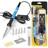 SREMTCH [Upgraded] 60W Lötkolben Set mit Temperatur Einstellbar und Ein/Aus Schalter, 9-in-1-Lötsets, 5 Lötkolbenspitzen, 10gLötdraht, Y-Typ-Lötkolbenständer for Schweißen DIY reparatur