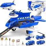 PQETBV Flugzeug-Parkplatz Spielzeug Set, 11 Stück Transport Spielzeug Mit Rampe, DIY Lernspielzeug für Kinder Ab 2-3 Jahre, Jungen und Mädchen