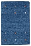 RugVista, Gabbeh Loom Two Lines, Teppich, Mittelflor, 100 x 160 cm, Rechteckiger, Gabbeh, Wolle, Flur, Schlafzimmer, Küche, Wohnzimmer, Blau, Dunkelblau