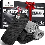 CLENESSO® Barista Tuch Set (4st. 30 x 30 cm) – Hochwertige Mikrofaser Geschirrtücher für Siebträger & Haushalt – mit Schlaufe & Griff-Tasche – extra saugstark & fusselfrei – Profi Barista Zubehör