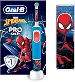 Oral-B Pro Kids Spiderman Elektrische Zahnbürste/Electric Toothbrush, Kinder ab 3 Jahren, inkl. Sensitiv+ Modus für Zahnpflege, extra weiche Borsten, 1 Aufsteckbürste, 1 Reiseetui, 4 Sticker, Blau/Rot