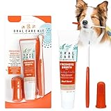 MEIEGOU Zahnpflege Hund Set,Hundezahnpasta Gegen Zahnstein,Zahnbürste für Hunde und Katzen,Hundezahnpasta Gegen Zahnstein,Hundezahnbürste und Fingerzahnbürste,Entfernt Plaque und Mundgeruch.