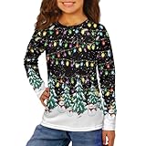Biyejit Kinder Sweatshirt Pullover Langarm T-Shirt Rundhals Tops Bluse für Alter 3–16 Jahre, Weihnachtsbaum, 11-12 Years