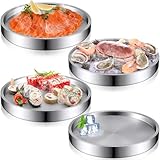 LemonRoad 4 Stück 27,9 cm gekühlte Serviertabletts Garnelen-Cocktail-Servierschale für Partys, Buffets, mehrere Gäste, Edelstahl-Eiswürfelform für gekühlte Dip-Vorspeisen, Silber