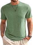 Runcati Herren T-Shirt Rundhals Kurzarm Sommer Oberteile Regular Fit Sport Fitness Funktionsshirt Einfarbig Basic Unterhemd Business Shirts Armeegrün L