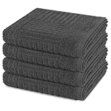 Ross 4er Set Handtücher Carre – 50x100 cm, Walkfrottee aus 100% Baumwolle, 520 g/m², Hoch-Tief-Struktur, weich & saugstark – Flauschige Frottierhandtücher für stilvolle Badakzente - Anthrazit