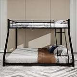 Stockbett, Bunk Bed, Twin Over Full Metall Etagenbett, Heavy Duty Metall Etagenbett Rahmen, Full-Länge Geländer für Jugendliche Erwachsene, Lärm Frei, 196 * 140 * 156cm (Schwarz)