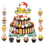 33 Stück Tortendeko Kuchen Deko Figuren Set, Cupcake Toppers Dekoration für Kindergeburtstag Party Geburtstag Party Tortenfiguren Kuchen Dekoration Tortenaufleger Supplies, Happy Birthday Cake Topper