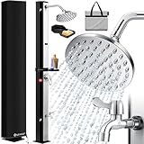KESSER® Solardusche 60 Liter Solar Gartendusche inkl. Metall-Duschablage, Schutzhaube & Tasche | warmes Wasser | max. 60°C | Pooldusche Camping| Regenduschkopf und Wasserhahn | Schwarz/Silber