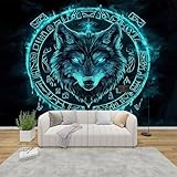 PaxGloz Fototapete Wikinger Wolf Tapete Nordische Runen Tapeten Vliestapete Modern Wandtapete Wohnzimmer Schlafzimmer Kinderzimmer Wanddeko Motivtapeten 100 x 70 cm (B x H)