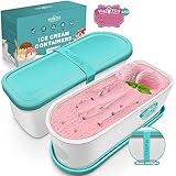 Walfos® Eisbehälter für Speiseeis 1.5L, Wiederverwendbare Hausgemachte Eiscreme-Behälter mit Silikon-Deckel, stapelbare Gefrierschrank-Aufbewahrungsbehälter für Joghurt, 2er-Set