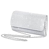 KRYMXAR Clutch Silber Glitzer, Elegante Abendtasche für Damen, Handtasche mit Kette, Handtasche Silber, Perfekt für Hochzeit, Party und Formelle Anlässe