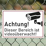 BilderKing Hinweis-Schild 30x20cm - Achtung Bereich ist Videoüberwacht - Sicherheitsschild Warnschild aus 3mm Alu-Dibond, Wetterfest, kratzfest, UV-Schutz