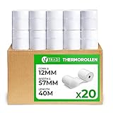 V1 Trade Thermorollen 57mm x 40m x 12mm (20 Stück) - Kassenrollen 57mm Thermo für Registrierkasse - EC Rollen aus Thermopapier 42 g / m2 - Bonrollen Thermo 57mm für Bondrucker