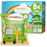 Pumpkin Organics Kindersnack Bio Mehrkorn Ringe Apfel und Zimt (8er Pack) Baby- und Kindersnacks ohne Zusatzstoffe ab dem 8. Monat - allergenfreie² und glutenfreie³ Knuspersnacks für Kinder (8x20g)