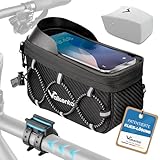 Valkental® Fahrrad Rahmentasche [Innovativer Adapter] Wasserfeste Oberrohrtasche mit Schnellspanner für MTP, Ebike & Rennrad - 1,8 Liter – Fahrradtasche Rahmen Handy – Handytasche mit sensibler Folie