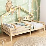 Taoplay Montessori Kinderbett Bodenbett Tipi Bett 90x200 mit Rausfallschutz und Lattenrost, Massivholz Holzbett Spielbett Zeltbett Jugendbett
