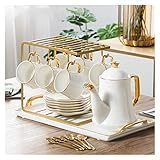 Gongfu Teeservice/Porzellan Teeservice Nachmittagstee Service Party Teekanne Zucker cremige Schüssel Löffel Tablett Metalltablett Weiße Tasse für