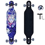 Longboard, 8-lagigem Ahornholz Cruiser komplettes Skateboard,Longboards für mädchen Erwachsene jung anfänger mit T-Tool und PU-Räder (Blau)