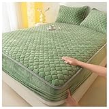 GOFOHIMI Verdickter gesteppter Spannbettschutz mit 2-Kissenbezügen, All-Inclusive Stretch-Bettlaken Matratze Schutzhülle Milch Fleece Bettdecke für Schlafzimmer Dekor,Fruchtgrün,180 * 200cm