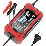 Gaethra 6A Autobatterie Ladegerät,12V KFZ Ladegerät mit Temperaturkompensation, Smart Batterie Ladegerät Auto mit LCD-Touchscreen für Auto LKW Motorrad Boot Marine Batterien