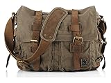 Sechunk Vintage Militär Leder Canvas Umhängetasche Laptop Tasche Retro Messenger Taschen (Armee Grün, small-13‘’)