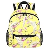 LVTISEE Leichter Rucksack, kleiner Rucksack, Büchertasche, lässiger Tagesrucksack für Reisen, mit Seitentaschen für Flaschen, Aquarellfarben, weißer Pfau und rosa Blumenmuster