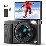 4K Digitalkamera 64MP AutoFokus Fotokamera: 16X Digitalzoom 180° Klapp 3' IPS Bildschirm 32GB Karte für Vlog - Schwarz Webcam Kamera für Kinder Teens Anfänger Erwachsene