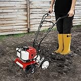Tagtuell Gartenfräse Benzin, 2-Takt-Rasenboden bodenhacke Grubber, Bodenfräse für zum Garten umgraben und lockern, Bodenbreite 35cm/13.78inch