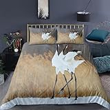 MDKLXIDF Bettwäsche 155x220 cm Gelber Kranich 3 Teilig Atmungsaktive Bettbezug mit Reißverschluss, Weich Mikrofaser Bettwäsche-Sets für Kinder - 1 Bettbezüge und 2 Kissenbezug 80x80cm
