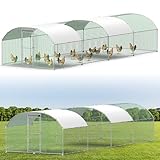 Hühnerstall Freilaufgehege 3X8M，Verzinkter Stahl Freilaufgehege mit Bogenform Dach，Hühnerhaus mit Sicherheitsschloss，Wasserdichtes PE-Farbtuch，Outdoor Geflügelstall für Hühner Kaninchen Voliere Hühner