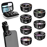 7 in 1 Handy objektiv, fisheye Lens 210°, Weitwinkel 120°, Makro Objektiv (25x), Portraitobjektiv (2X), Kaleidoscope, CPL/Star Filter für Kompatibel mit den meisten Smartphones