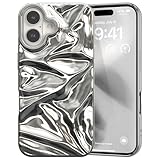 ZCDAYE Hülle für iPhone 16 Handyhülle Wasser Ripple Textur, TPU Weiche Glänzende Einfarbige Frauen Handytasche Stabil Schutzhülle für iPhone 16 (6.1 inch), Silber