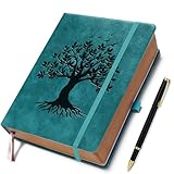 ZXHQ Tagebuch für Erwachsene(14.5 x 21 cm) Liniert Notizbuch– PU Leder Hardcover im Lebensbaum Design, 360 Seiten, mit Stift, Das Perfekte Geschenk für Familie und Freunde - Seegrün