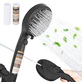 HYLER Gefilterter Handbrause mit 8 Strahlmodi und 1 Strahl, 2,5 GPM Hochdruck-Wasserfluss, ON/OFF-Schalter, starker Filter, 1,8 m extra langer Edelstahlschlauch, schwarz matt und 1 extra Filter