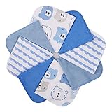Momcozy Baby Waschlappen, 8 Stück Handtücher Set, Weiche Gesichtstücher, Spucktücher , Baumwolle Mulltücher, Badetuch für Babys, Mädchen, Jungen, 25 X 25 cm, Blau